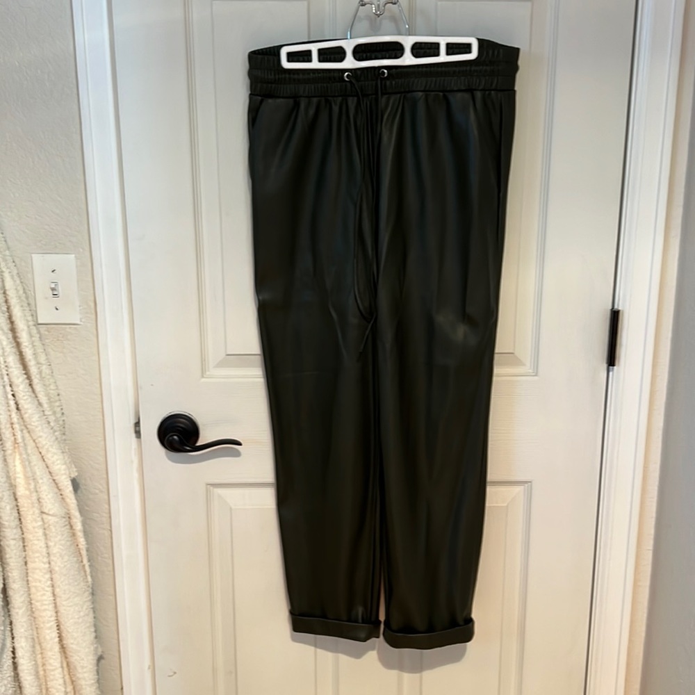 loft faux leather elastic waist trousers